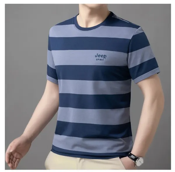 Design Jeep Spirit Striped Crew Neck T-Shirt Brown and Navy T-Shirts - 21