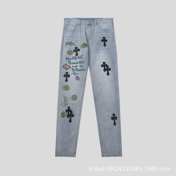 Chrome Hearts x NoStylist Embroidered Cross Patch Light Wash Jeans - 1