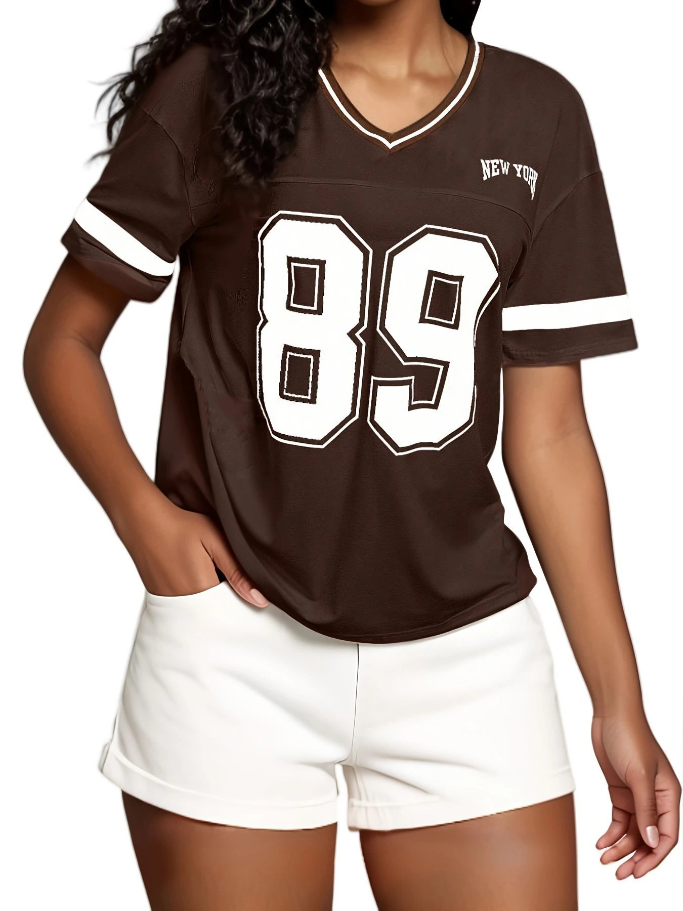 Design Football Jersey Style T-Shirt Purple with '89' and 'New York' Print - 19
