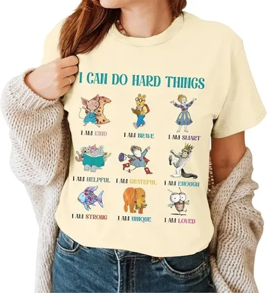 Design I Can Do Hard Things Graphic Print Beige T-Shirt - 1