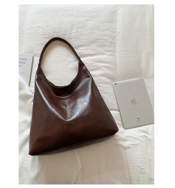 Design Hobo Bag Black Leather-Texture Shoulder Bag - 30