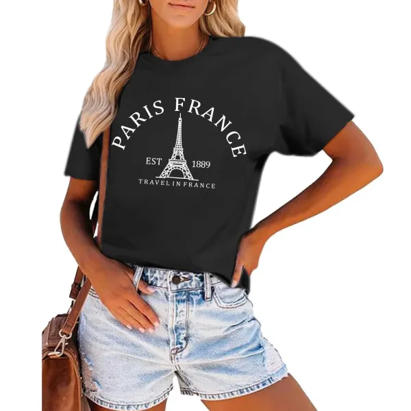 Design Paris France Eiffel Tower Graphic T-Shirt Black Tops.t Shirts - 1