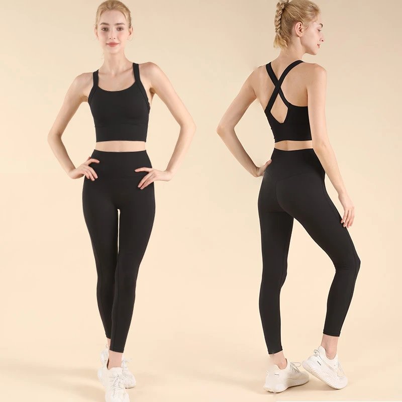 Sports Bra and High-Waisted Leggings Set Black Activewear