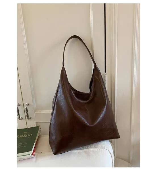 Design Hobo Bag Black Leather-Texture Shoulder Bag - 31