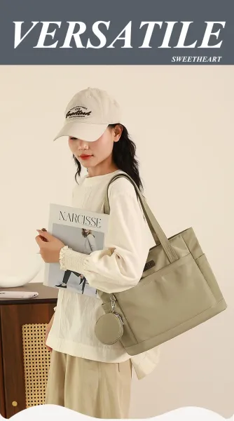 Design Tote Bag Olive Green Nylon Handbag with Detachable Coin Purse - 4