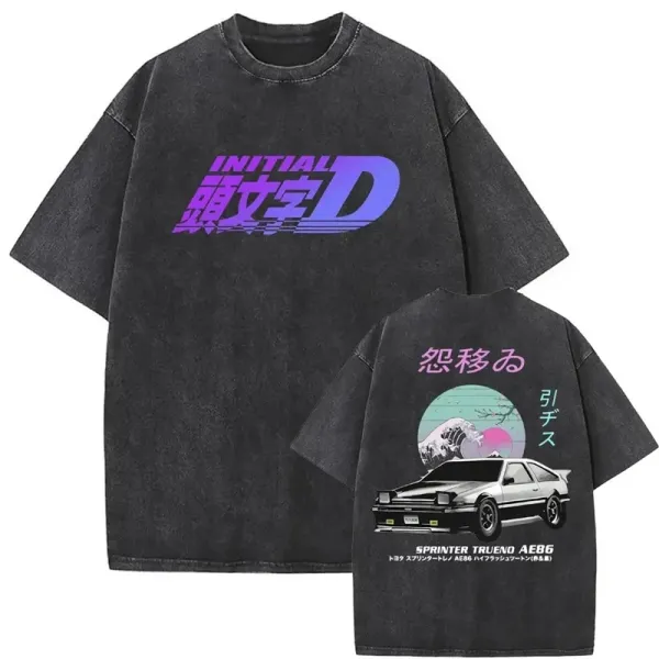 Design Initial D x Toyota Sprinter Trueno A86 Washed Black T-Shirt - 1