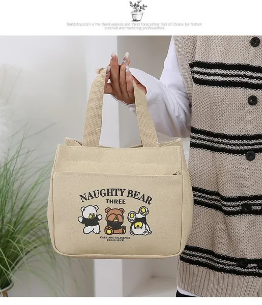 Design Naughty Bear Three Canvas Tote Bag Beige Tote Bag - 13