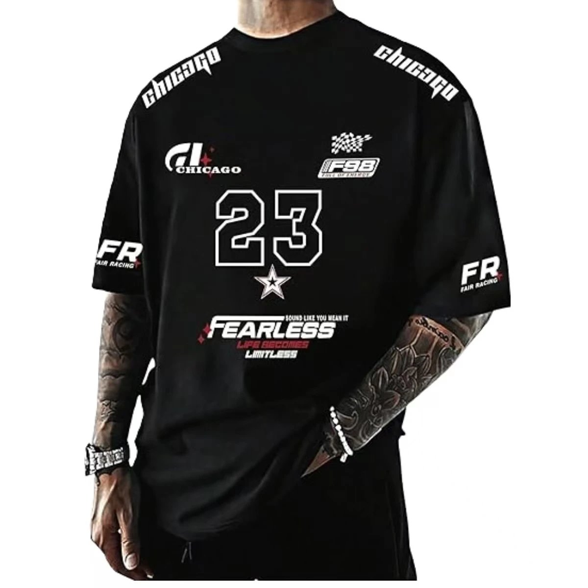 Design Chicago Racing 23 Fearless Black Oversized T-Shirt T-Shirts - 23