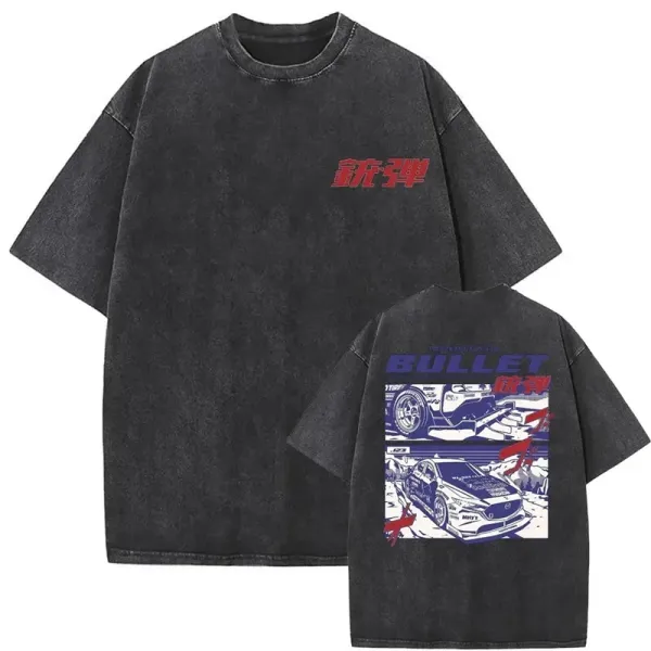 Design Bullet Racing Graphic Washed Black T-Shirt - 1