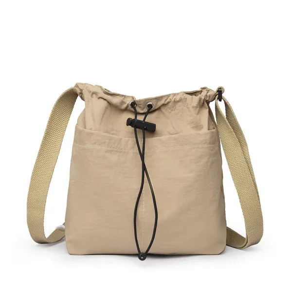 Design Drawstring Bucket Bag Beige Crossbody Bag - 1