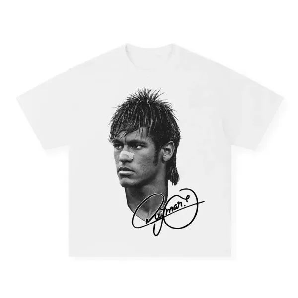 Design Neymar Jr. Signature Portrait White T-Shirt T-Shirts - 1