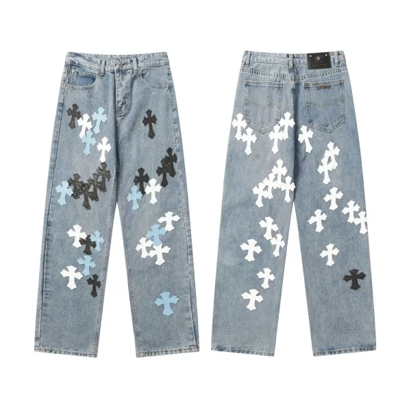 Chrome Hearts x NoStylist Embroidered Cross Patch Light Wash Jeans - 24