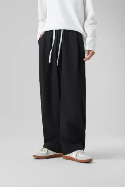 Design Wide-Leg Drawstring Pants Black - 1
