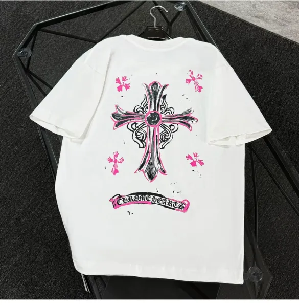 Chrome Hearts Cross Print Black Pink T-Shirt - 8