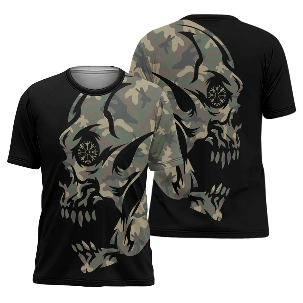 Design Chainmail Armor Print T-Shirt Black / Army Green - 43