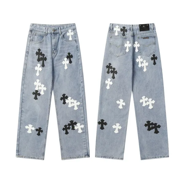 Chrome Hearts x NoStylist Embroidered Cross Patch Light Wash Jeans - 48