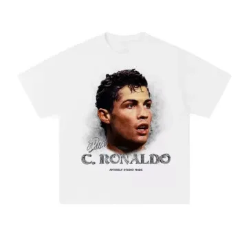 Design C. Ronaldo Portrait Graphic White T-Shirt T-Shirts - 1