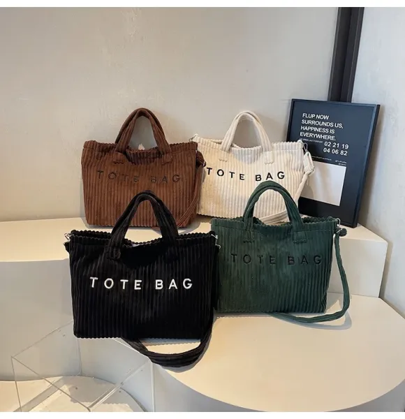 Design Corduroy Tote Bag Beige - 18