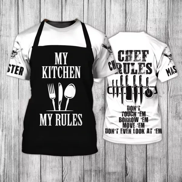 Design Chef Jacket T-Shirt Black with White Toque Print - 14