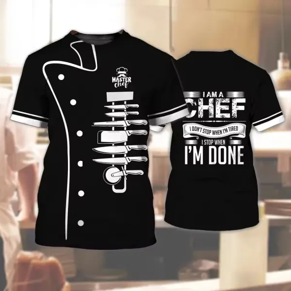 Design Chef Jacket T-Shirt Black with White Toque Print - 15