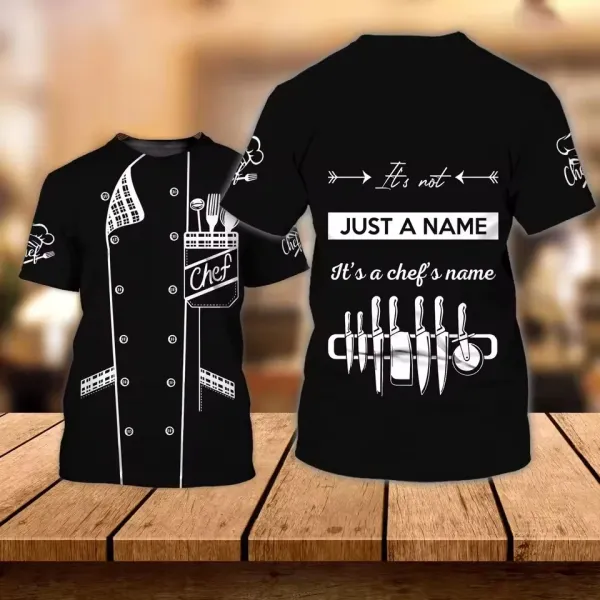 Design Chef Jacket T-Shirt Black with White Toque Print - 16
