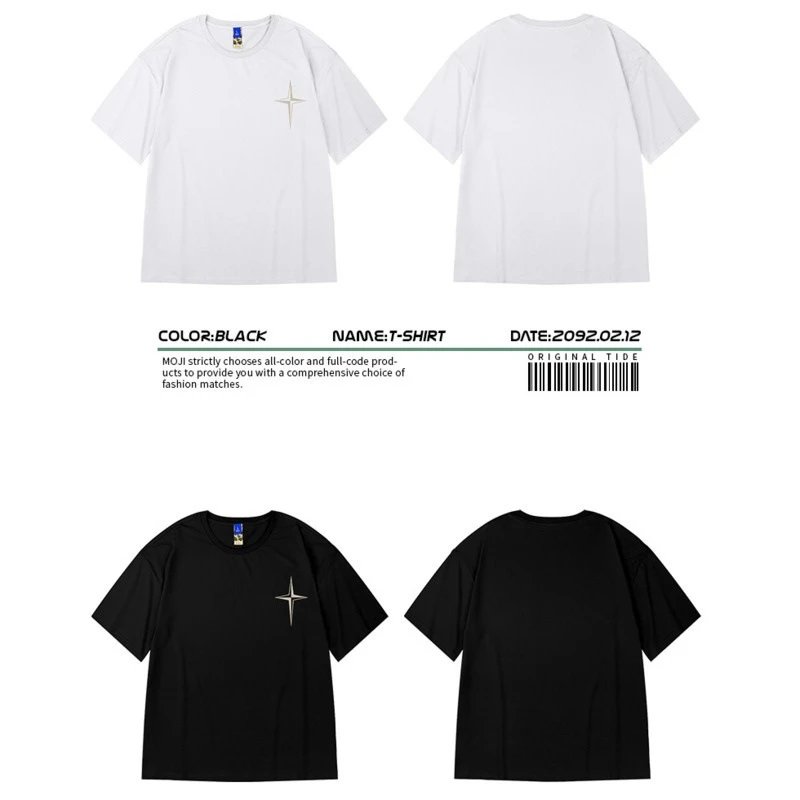 Design Oversized T-Shirt with Compass Star Logo Black T-Shirt - 9