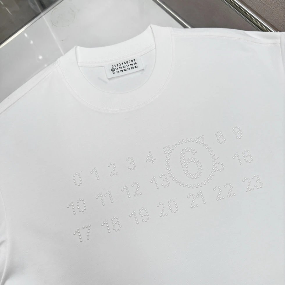 Maison Margiela Logo Embroidered T-Shirt White and Black - 13