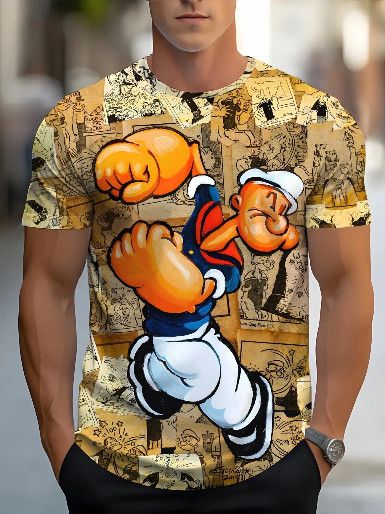 Design Popeye Comic Print Multicolor T-Shirt T-Shirts - 7