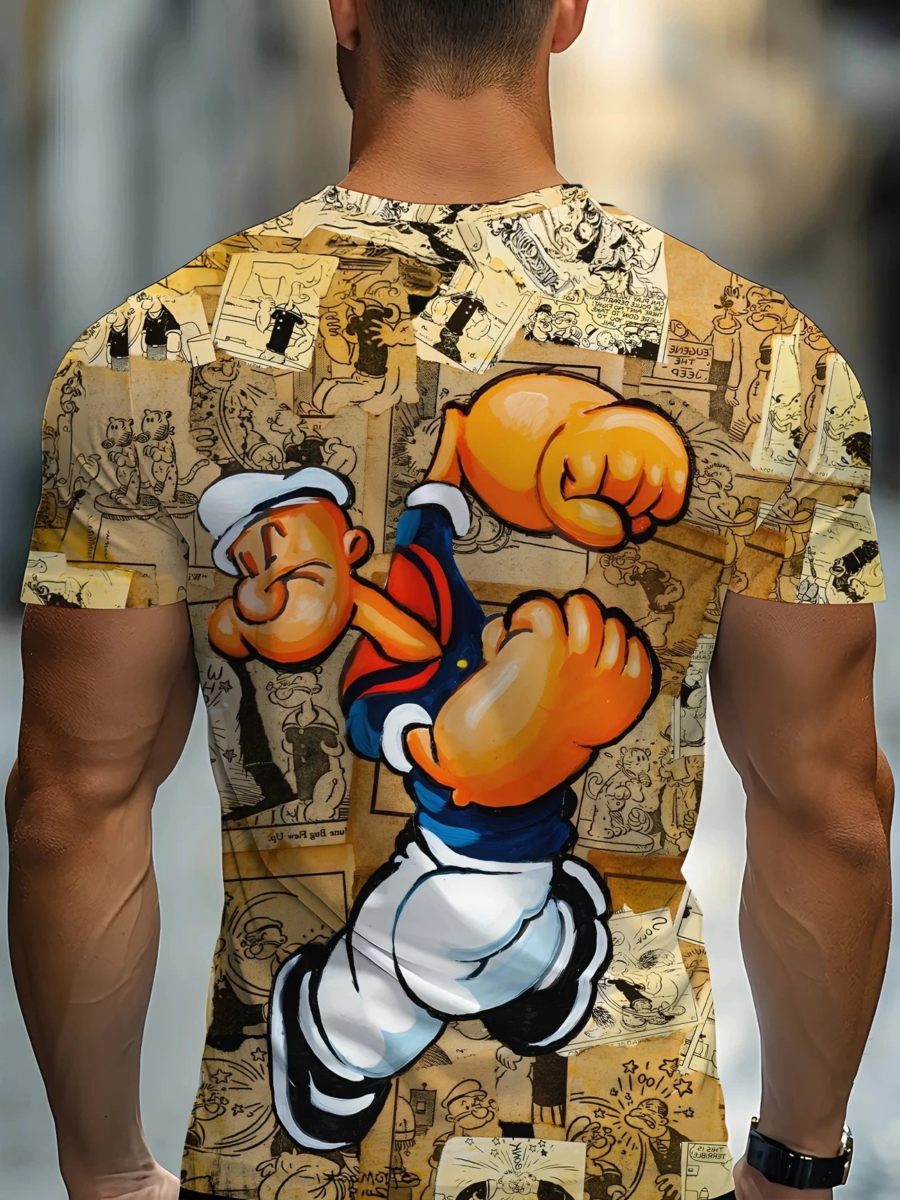 Design Popeye Comic Print Multicolor T-Shirt T-Shirts - 8