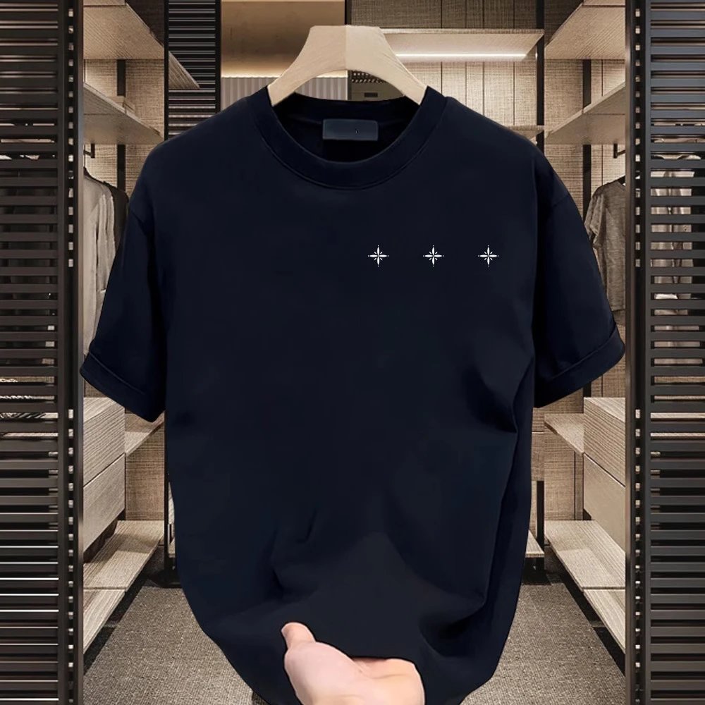 Heavyweight Trendy Graphic Print Tee | Minimalist Design Men's Short Sleeve Summer Crewneck Casual Loose Fit with Cuff Accent