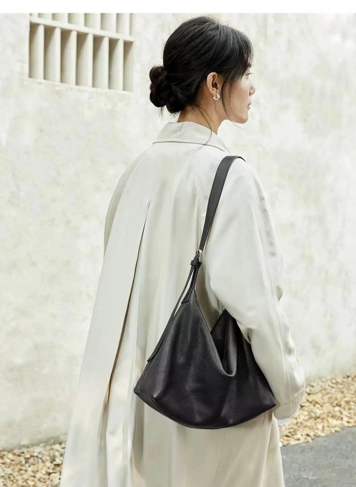 Design Triangle Hobo Bag Brown Leather Shoulder Bag - 12