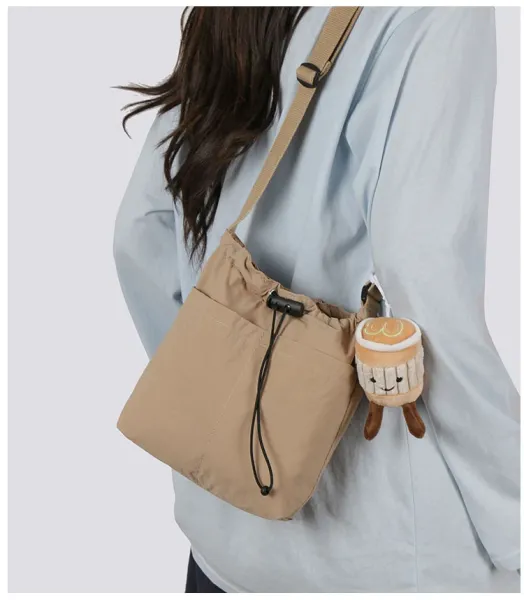 Design Drawstring Bucket Bag Beige Crossbody Bag - 21