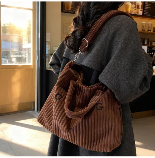 Design Corduroy Tote Bag Beige - 23