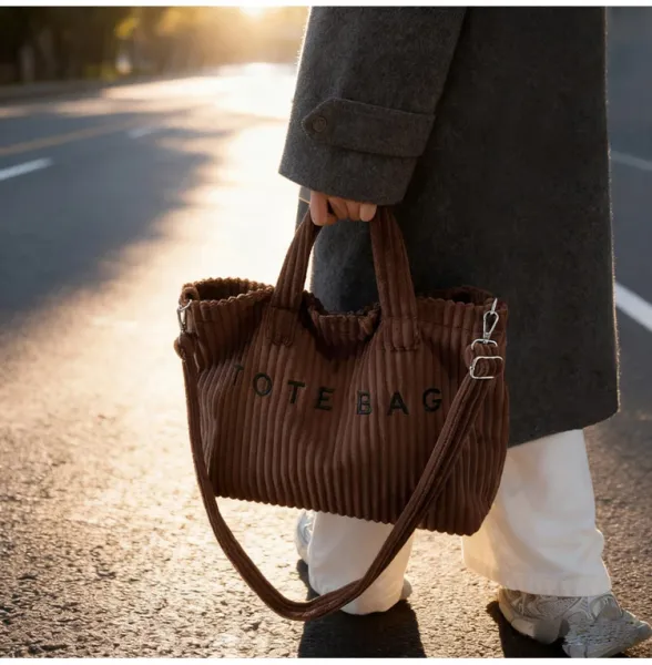 Design Corduroy Tote Bag Beige - 26