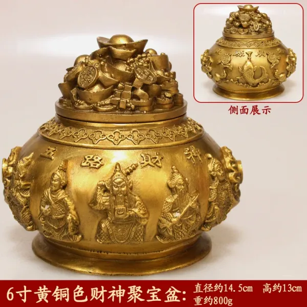 Design Fortune God Treasure Pot Gold Brass Incense Burner Accessories - 1