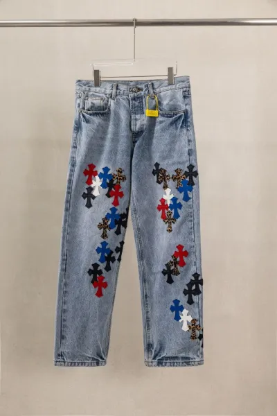 Chrome Hearts Cross-Embroidered Distressed Straight-Leg Jeans - 1