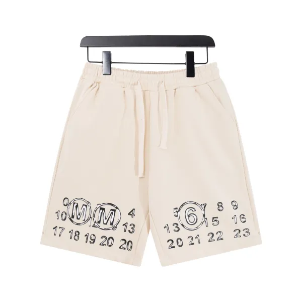 MM6 Maison Margiela Number Print Drawstring Shorts Beige - 4