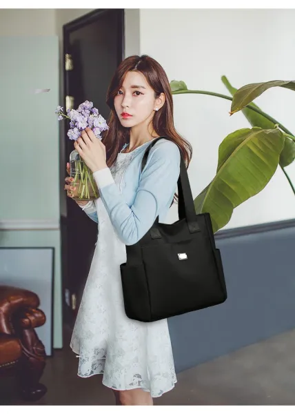 Design Tote Bag Teal with Black Straps Handbag - 18