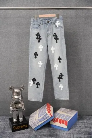 Chrome Hearts Cross-Embellished Light Wash Jeans - 1