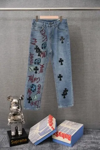 Chrome Hearts x Denim Tears Embroidered Cross Motif Straight-Leg Jeans - 1