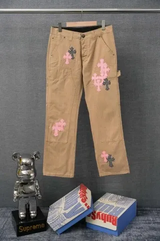Supreme x Medicom Toy Bearbrick Pants Beige with Pink Cross Embroidery Pants - 1