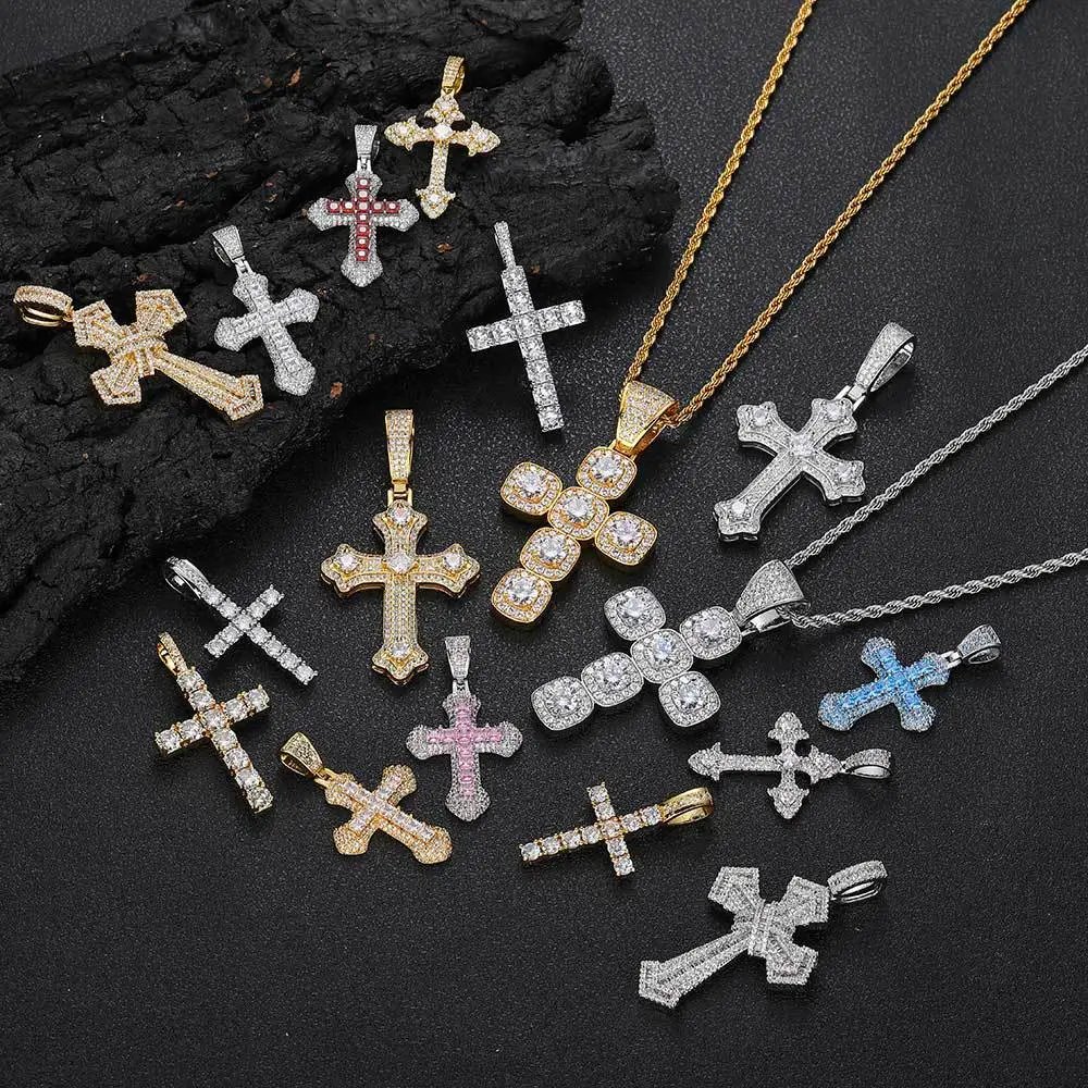 Design Cross Pendant Necklace Gold with Cubic Zirconia Jewelry - 23