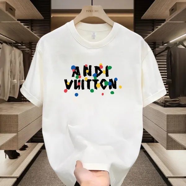 Design Andy Vuitton Multicolor Dot Print Navy T-Shirt - 11