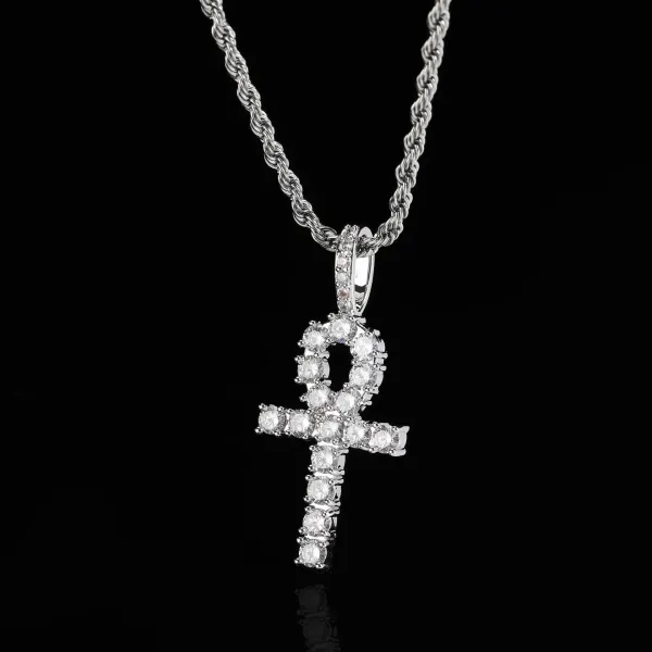 Design Ankh Cross Pendant Necklace with Cubic Zirconia on Rope Chain Jewelry - 1