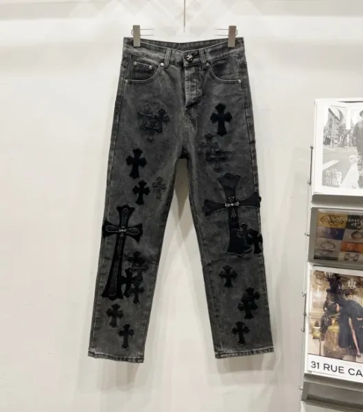 Chrome Hearts Cross-Embellished Distressed Black Denim Jeans - 1