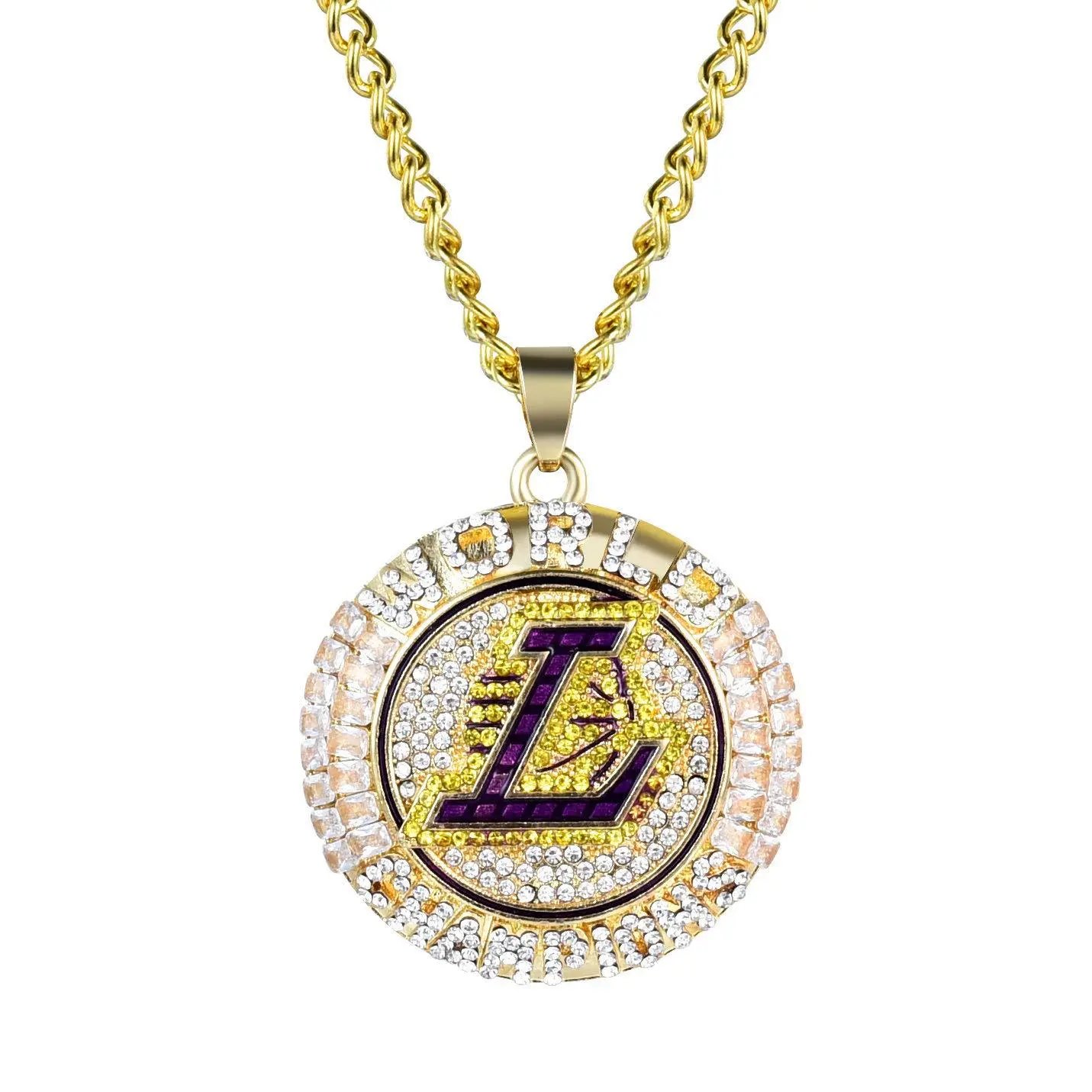 Los Angeles Lakers Championship Pendant Necklace Gold Multicolor Jewelry - 2