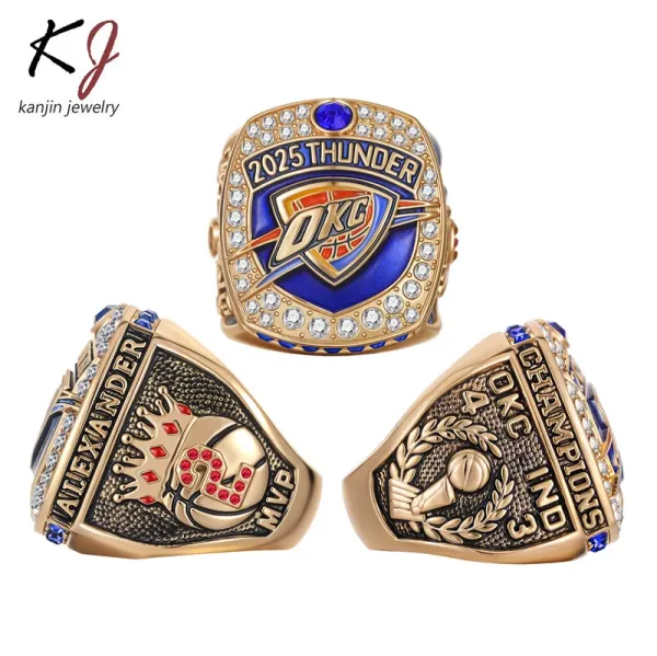 Design Kanjin Jewelry Oklahoma City Thunder 2025 Championship Ring Gold Blue Enamel Ring Jewelry - 2