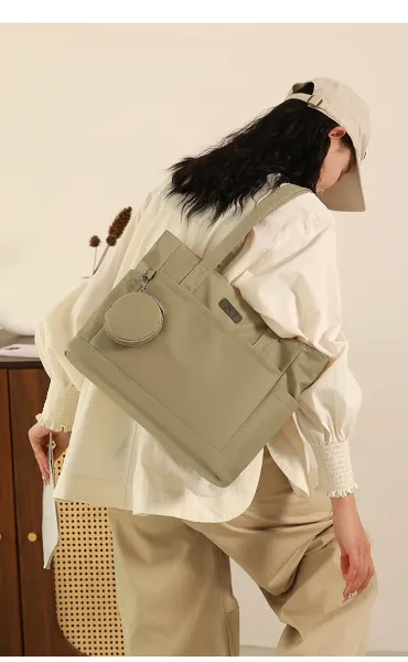 Design Tote Bag Olive Green Nylon Handbag with Detachable Coin Purse - 23