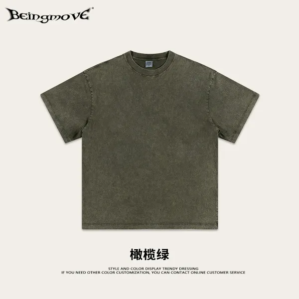 Design Beingmove Oversized Washed Olive Green T-Shirt T-Shirts - 1