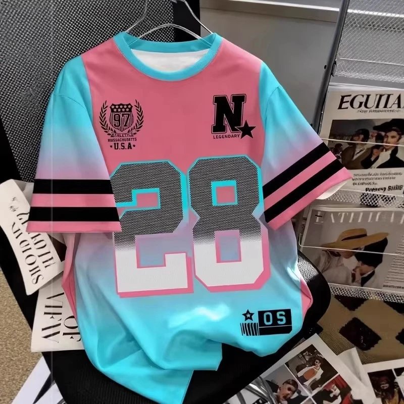 Summer New Print Jersey Sports Mesh Casual Short Sleeve T-Shirt for Men and Women Number 67